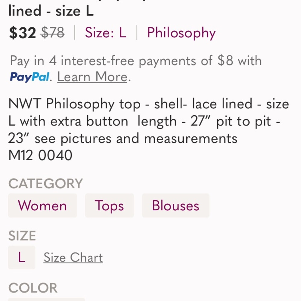 New with Tag Philosophy Top Size Large. Bert's Cute see all Photos. - Picture 7 of 7
